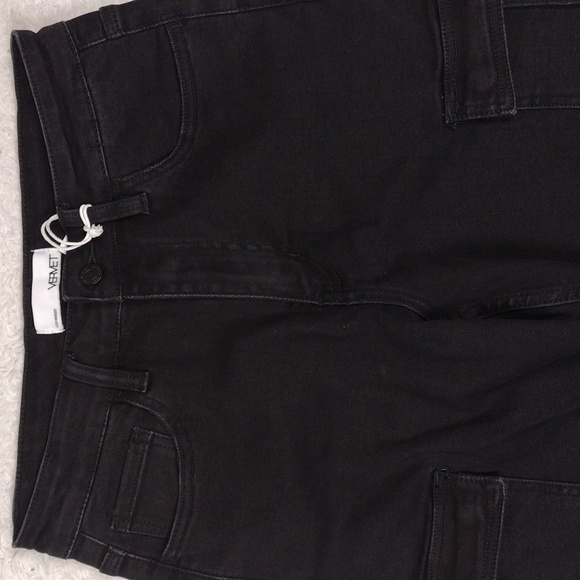 Vervet By Flying Monkey Black High Waist Straight Leg Colored Denim Cargo Jean - Picture 3 of 13